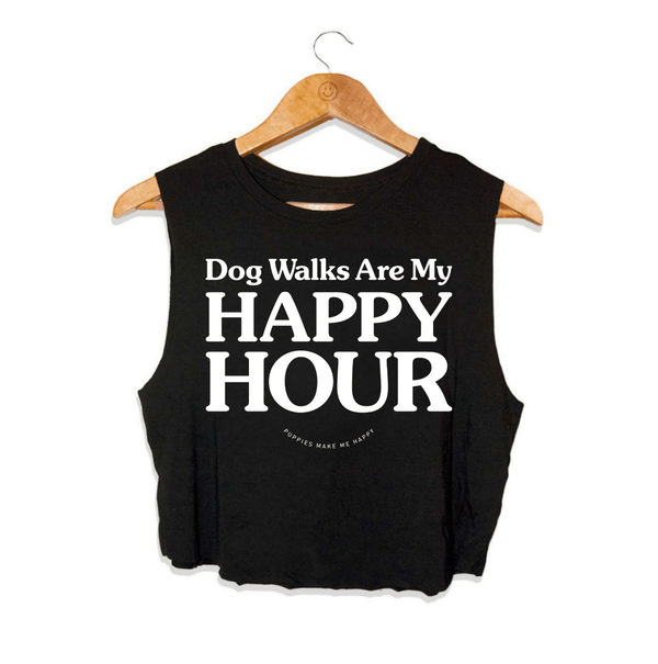 Dog Walks Are My Happy Hour Crop Top in black