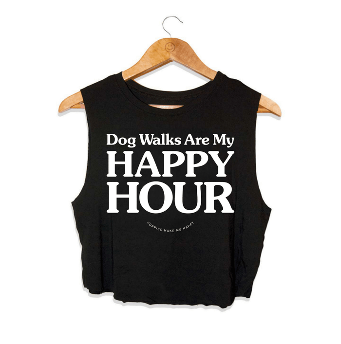 Dog Walks Are My Happy Hour Crop Top in black