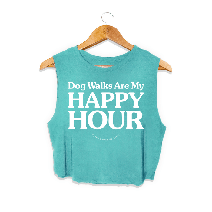Dog Walks Are My Happy Hour Crop Top in teal