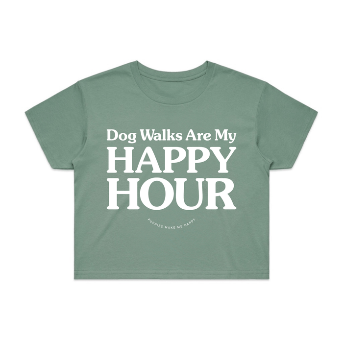 Dog Walks Are My Happy Hour Crop Tee in sage