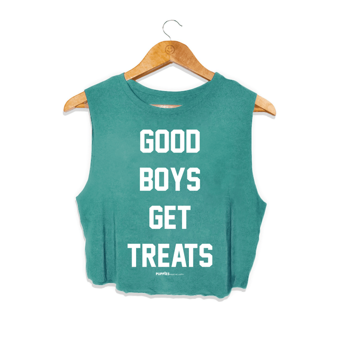 Good Boys Get Treats Crop Tank in deep teal