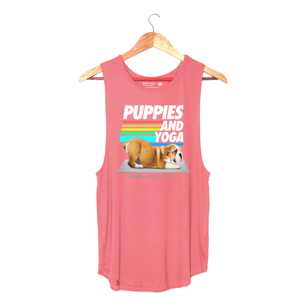 Puppies & Yoga Women's Sleeveless Tank in hot pink