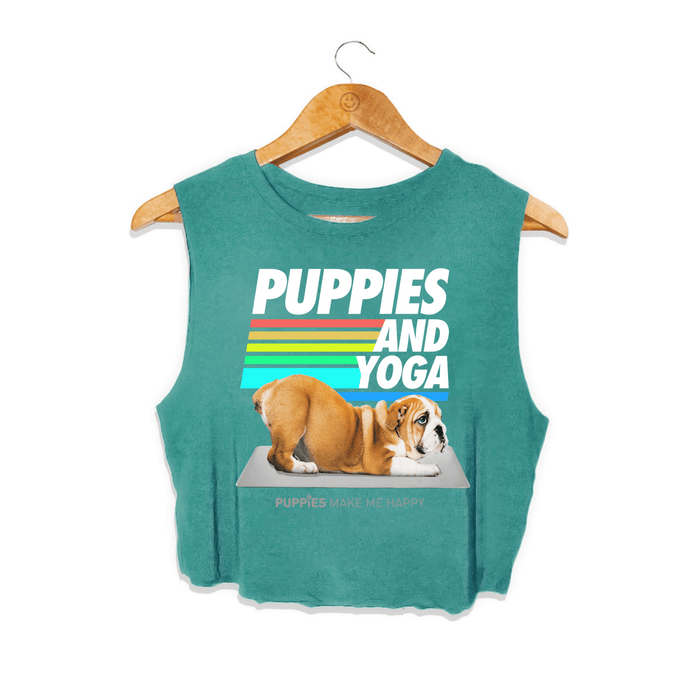 Puppies & Yoga Crop Tank in mermaid