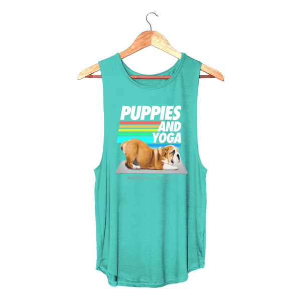 Puppies & Yoga Women's Sleeveless Tank in teal