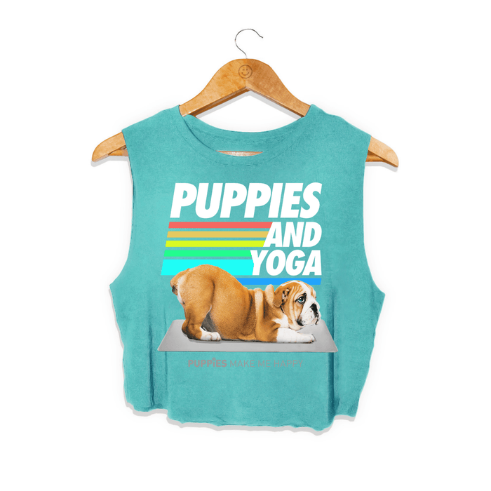 Puppies & Yoga Crop Tank in teal