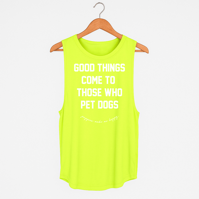 Good Things Come to Those Who Pet Dogs Sleeveless Tank in neon yellow