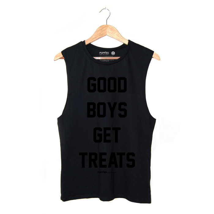 Good Boys Get Treats Muscle Tank in black foil