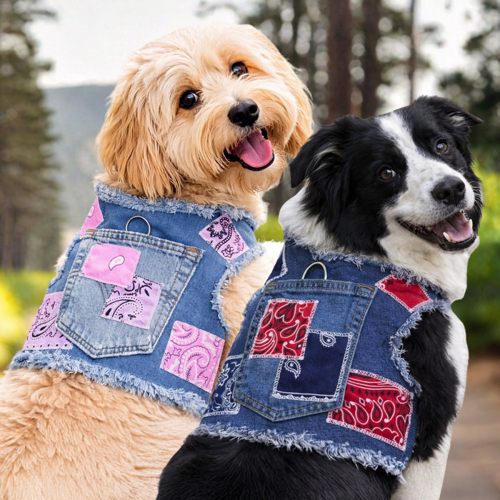 Arnés de mezclilla para perro con parches de bandana, foto 2
