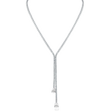 Collar en Y de doble caída con zirconias cúbicas redondas y talla pera en latón bañado en rodio