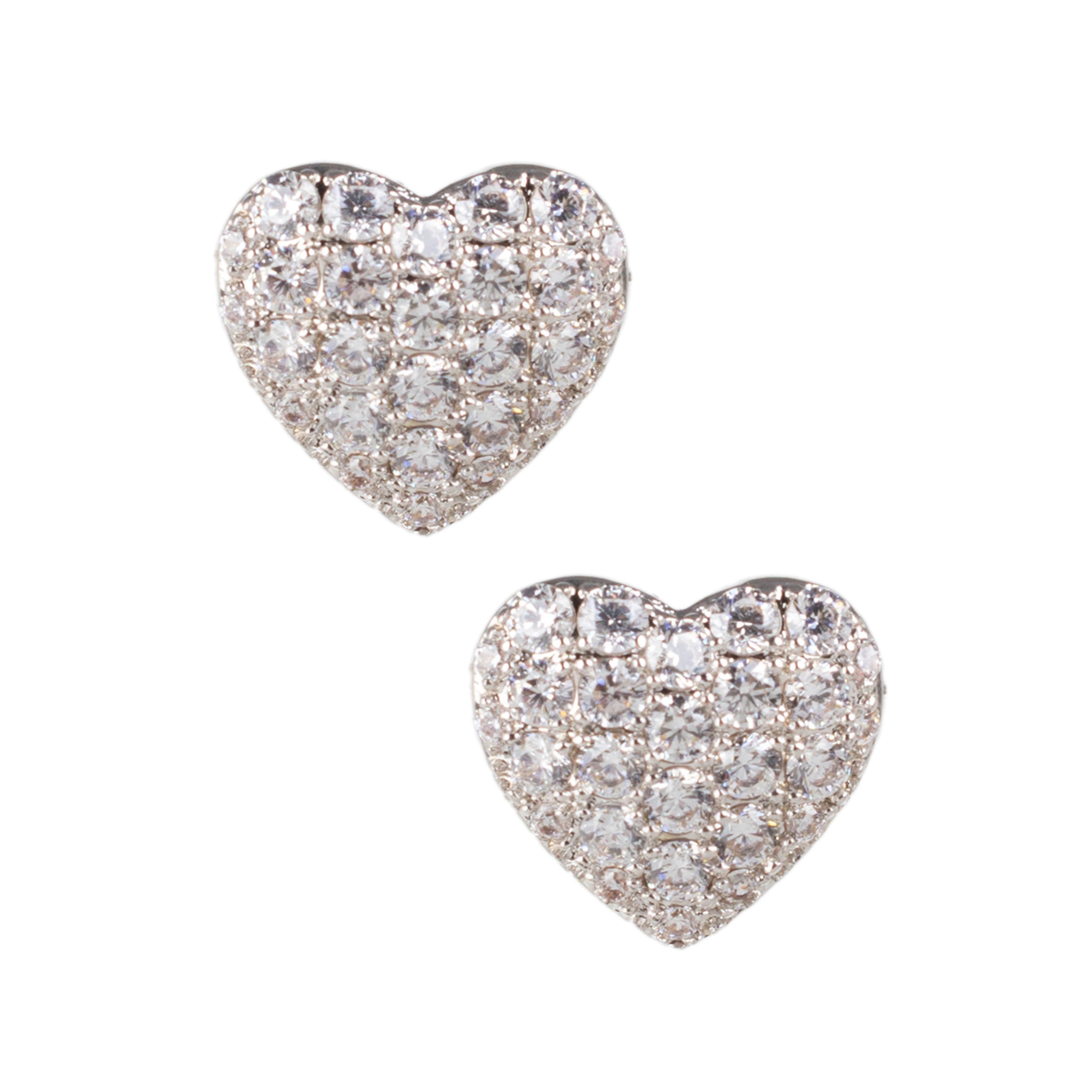 Aretes de botón en forma de corazón con zirconias cúbicas pavé en latón bañado en rodio, foto 1