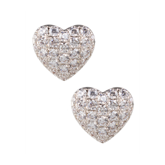 Aretes de botón en forma de corazón con zirconias cúbicas pavé en latón bañado en rodio, foto 1