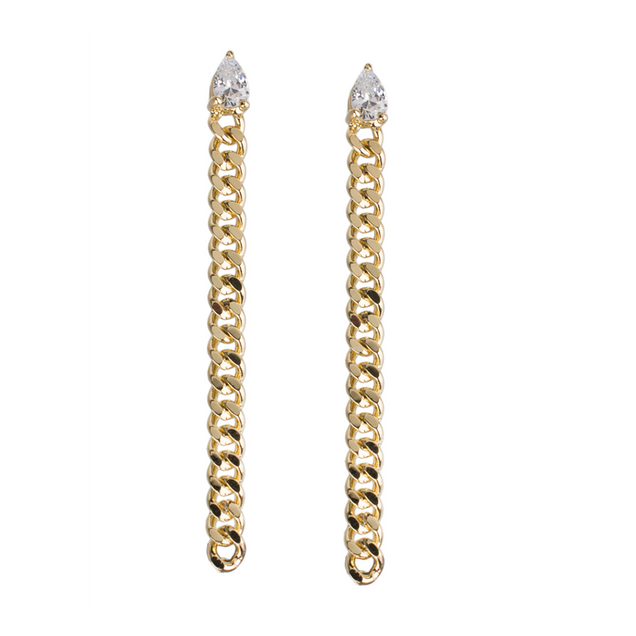 Aretes colgantes de cadena barbada con zirconia cúbica en talla pera en latón bañado en oro, foto 1