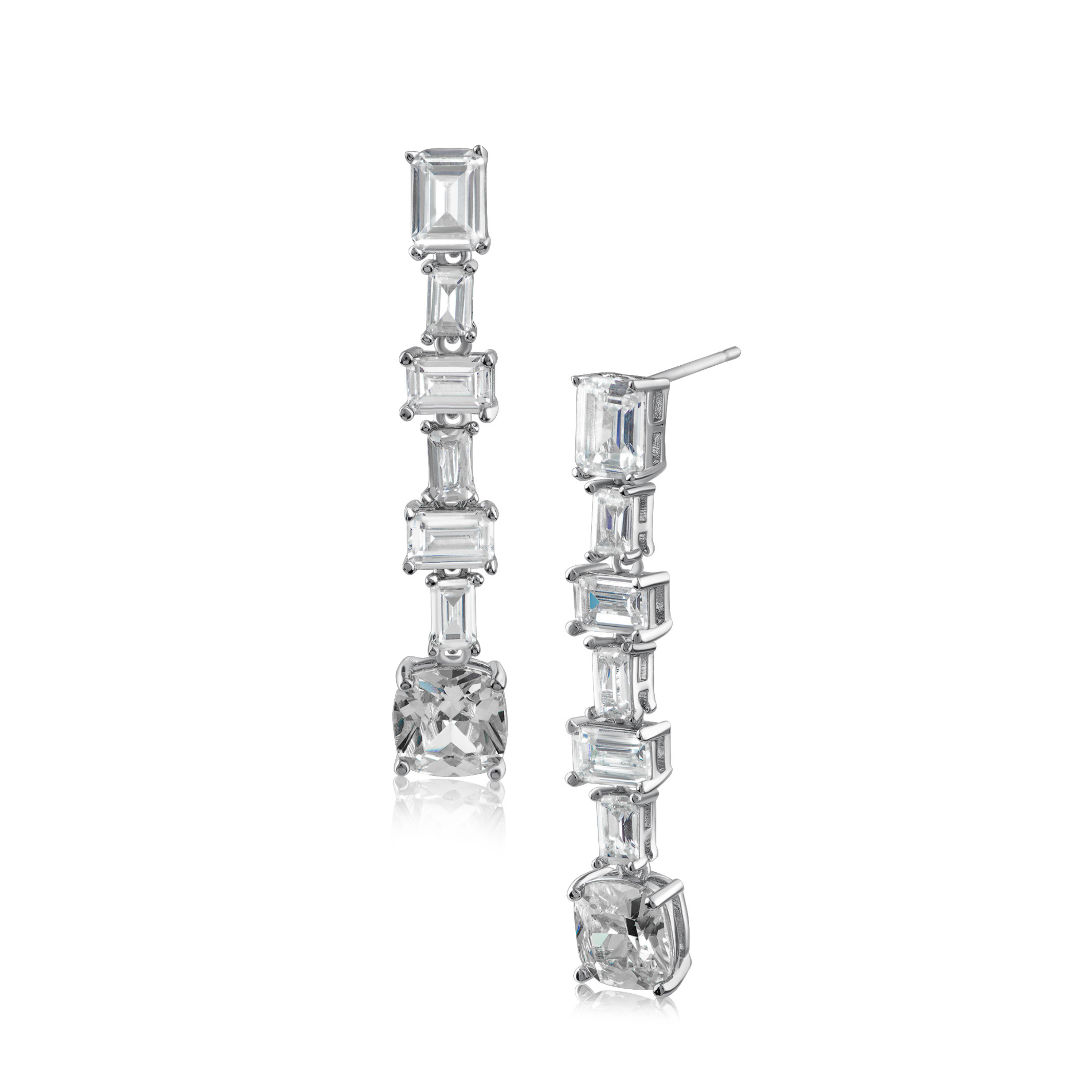 Aretes colgantes en cascada con zirconias cúbicas talla esmeralda en plata de ley, foto 1