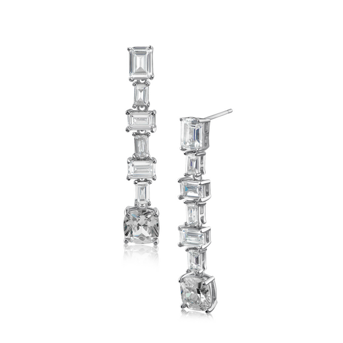 Aretes colgantes en cascada con zirconias cúbicas talla esmeralda en plata de ley, foto 1