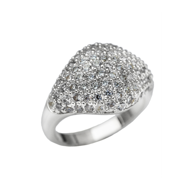 Anillo de sello para meñique con zirconias cúbicas pavé en latón bañado en rodio, foto 1
