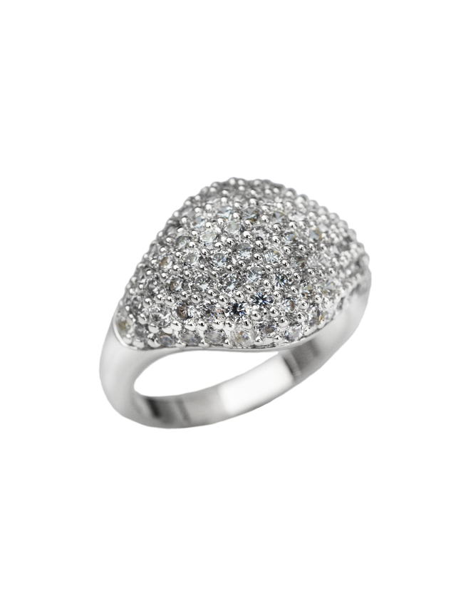 Anillo de sello para meñique con zirconias cúbicas pavé en latón bañado en rodio, foto 1