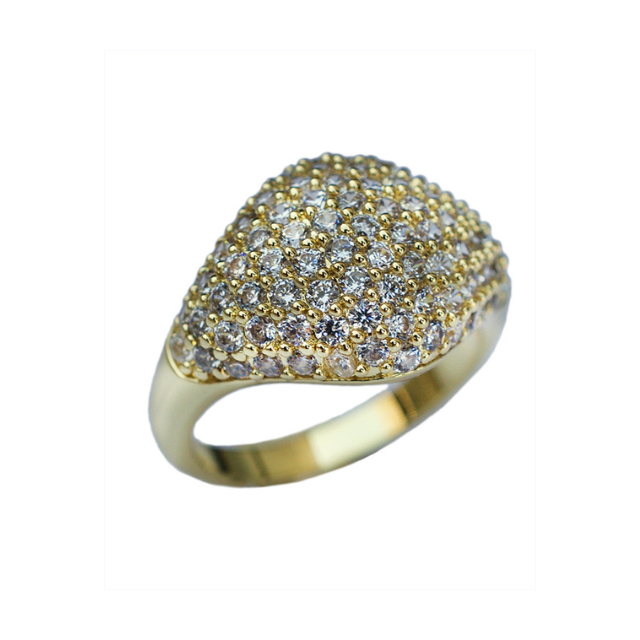 Anillo de sello para meñique con zirconias cúbicas en engaste pavé en latón bañado en oro de 14K, foto 1