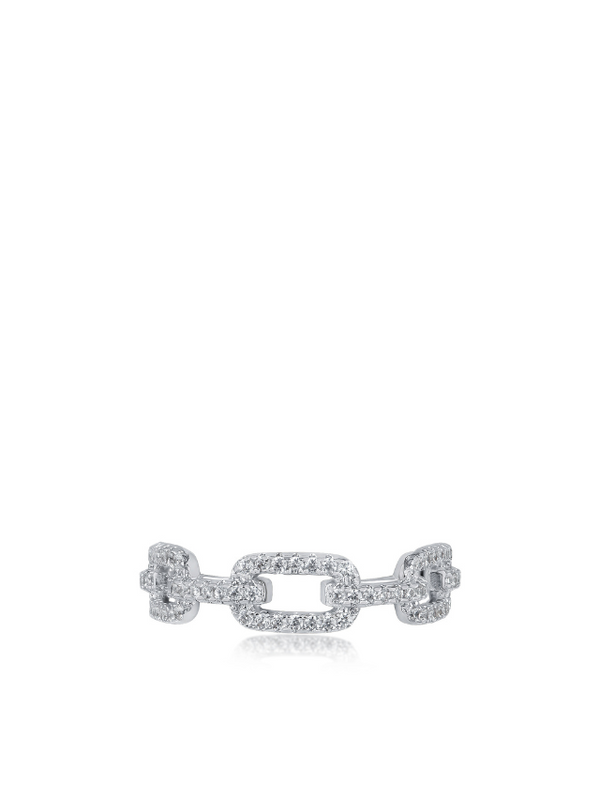 Pavé Cubic Zirconia Link Ring in Rhodium-Plated Brass, photo 1