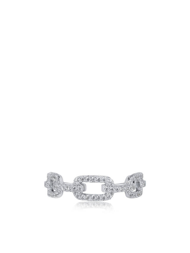 Anillo de eslabones con zirconias cúbicas en engaste pavé en latón bañado en rodio, foto 1