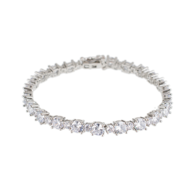 Pulsera tenis alternada con zirconias cúbicas redondas en latón bañado en rodio, foto 1
