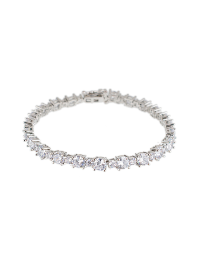 Pulsera tenis alternada con zirconias cúbicas redondas en latón bañado en rodio, foto 1