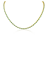 Green Baguette Cubic Zirconia Thin Tennis Necklace in 18K Gold-Plated Brass