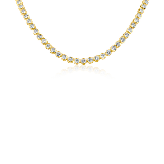 Collar tenis con zirconias cúbicas redondas en engaste de bisel en latón bañado en oro, foto 1