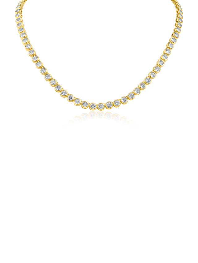 Collar tenis con zirconias cúbicas redondas en engaste de bisel en latón bañado en oro, foto 1