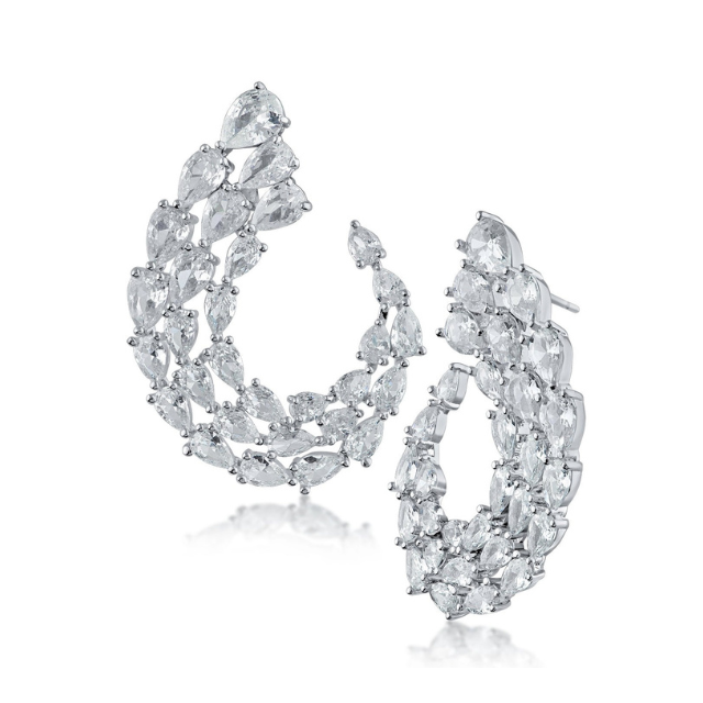 Aretes en espiral con zirconias cúbicas en forma de pera en latón bañado en rodio, foto 1