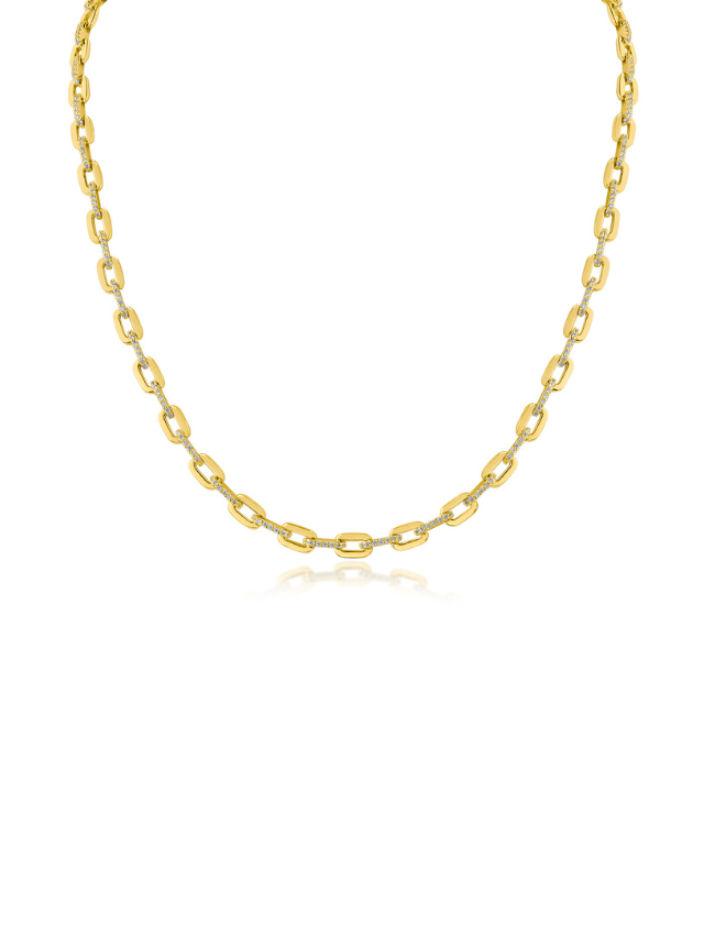Pavé Cubic Zirconia Alternating Link Necklace in 18K Gold-Plated Brass, photo 1
