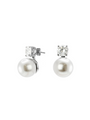 Round Cubic Zirconia and Glass Bead Drop Earrings in Rhodium-Plated Brass, photo 1