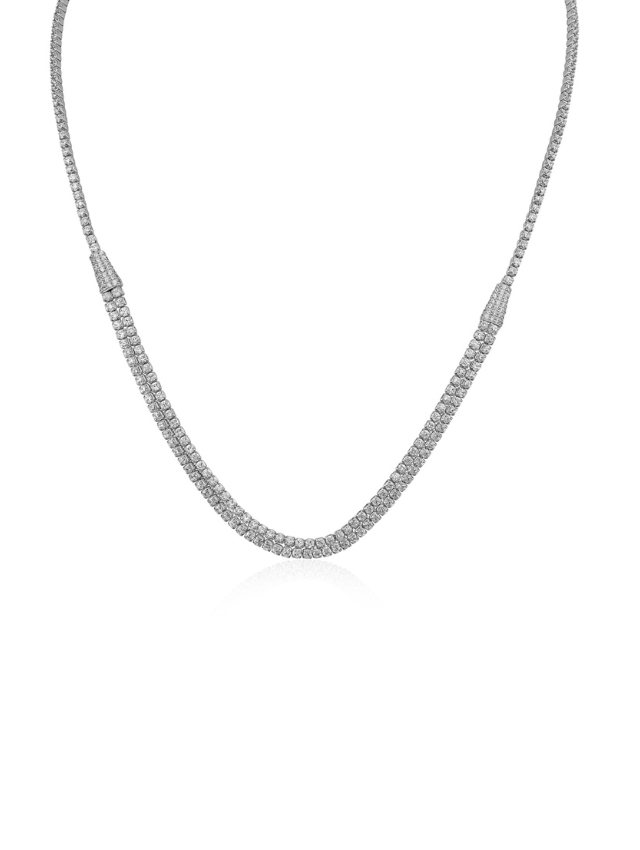 Collar de dos hileras con zirconias cúbicas en engaste pavé en latón bañado en oro o en rodio, foto 1