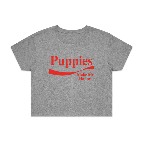 Enjoy Puppies Make Me Happy Crop Tee in grey