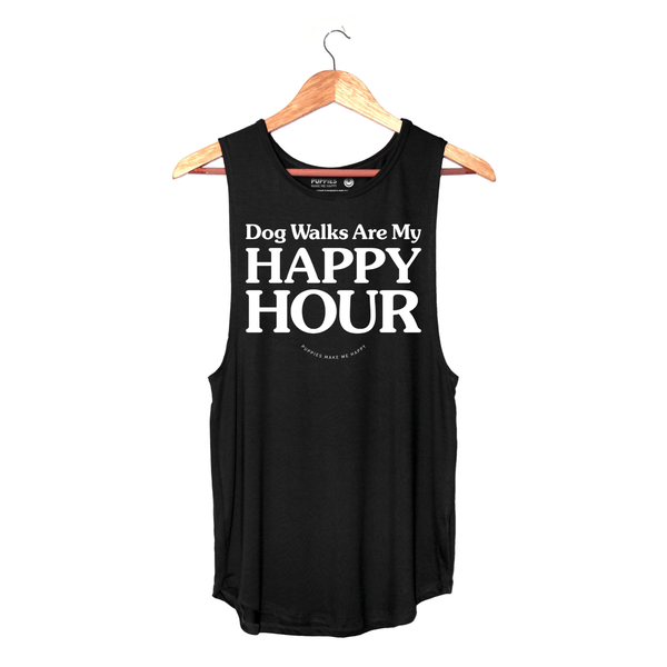 Dog Walks Are My Happy Hour Women's Sleeveless Tank in black