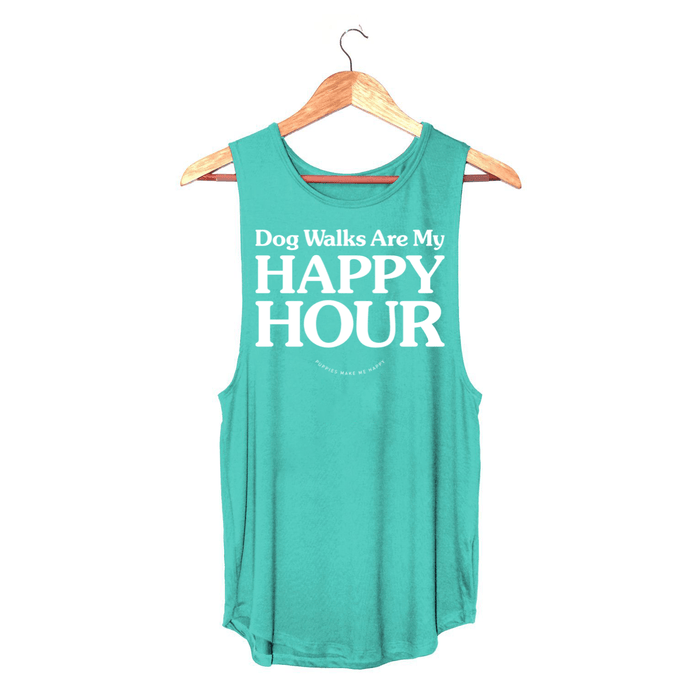 Dog Walks Are My Happy Hour Women's Sleeveless Tank in teal