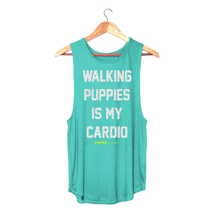Walking Puppies is My Cardio Women's Sleeveless Tank in teal