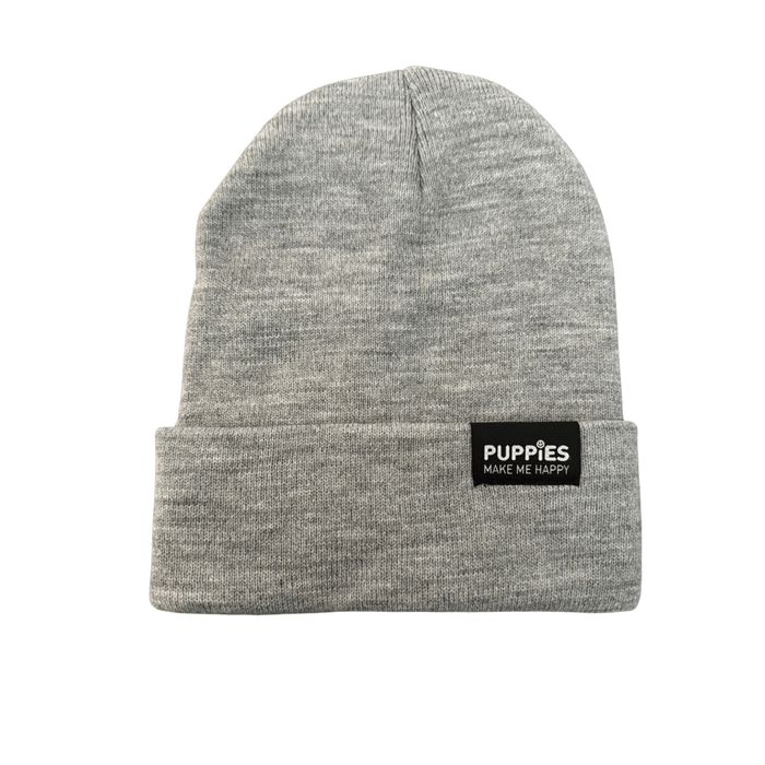 Puppies Make Me Happy Hipster Beanie in grey