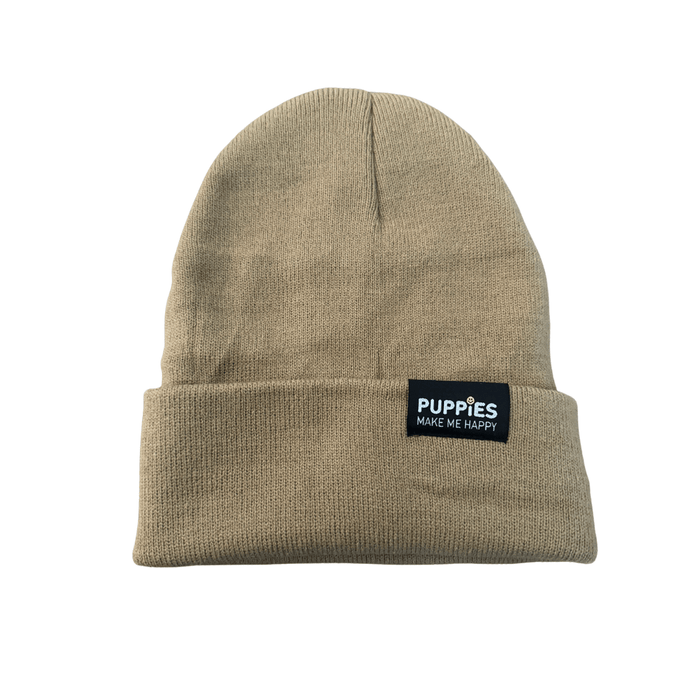 Puppies Make Me Happy Hipster Beanie in beige