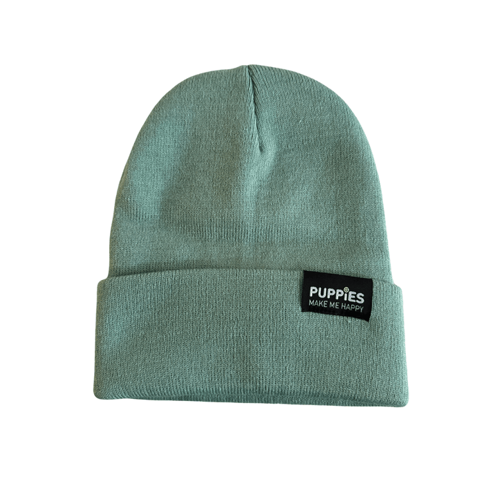 Puppies Make Me Happy Hipster Beanie in sage