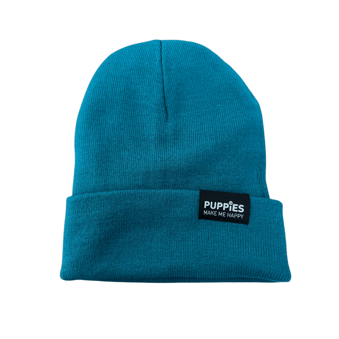 Puppies Make Me Happy Hipster Beanie in teal