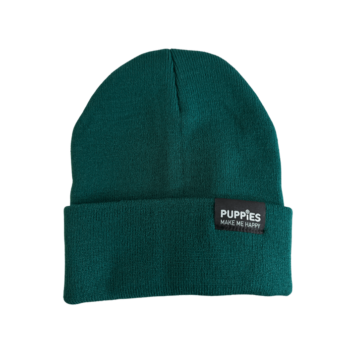 Puppies Make Me Happy Hipster Beanie in forrest green