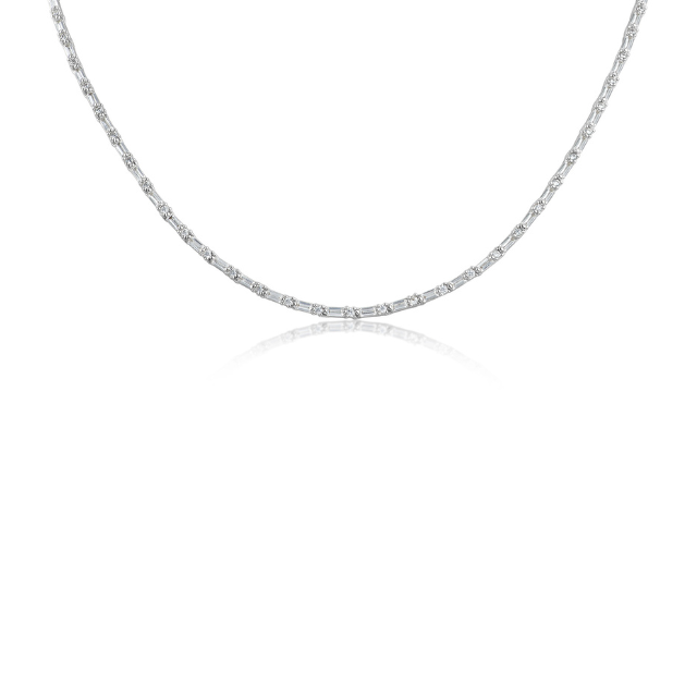 Thin Baguette and Round Cubic Zirconia Tennis Necklace in Gold-Plated Brass, photo 1