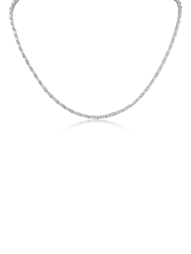 Thin Baguette and Round Cubic Zirconia Tennis Necklace in Gold-Plated Brass, photo 1