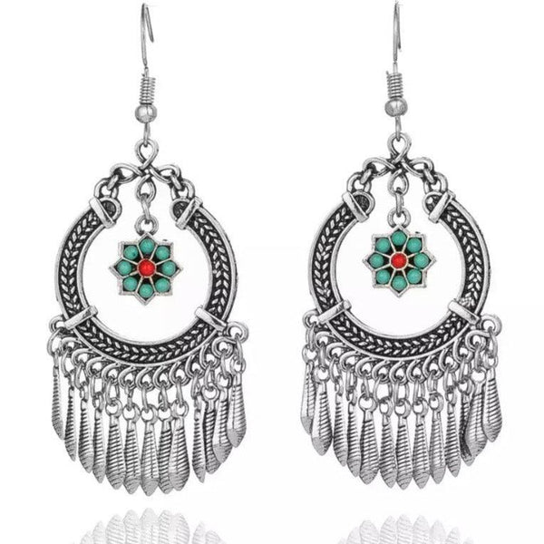 Vintage Indian Flower Tassel Boho Dangle Earrings, photo 1