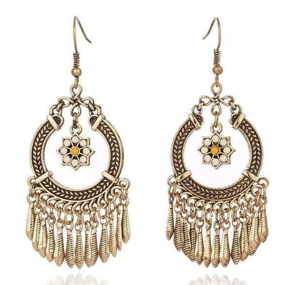 Vintage Indian Flower Tassel Boho Dangle Earrings, photo 2