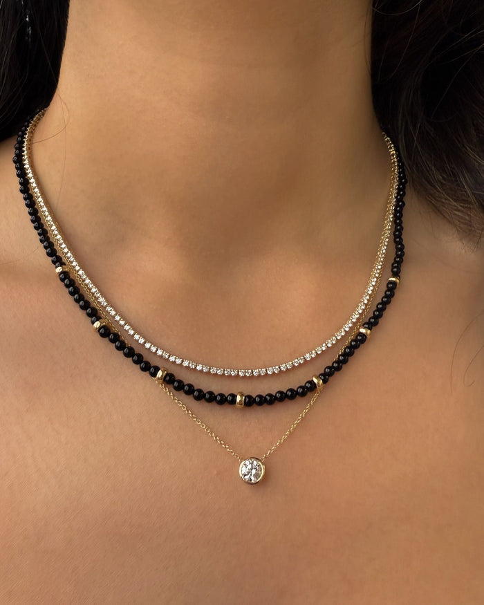 Collar de cuentas con segmentos de ónix negro en oro de 14K, foto 3