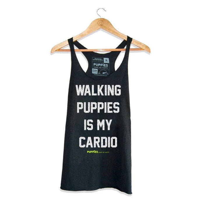 Walking Puppies is My Cardio Racerback Tank in black