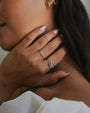 Anillo de labradorita con halo de diamantes en oro de 14K, foto 2
