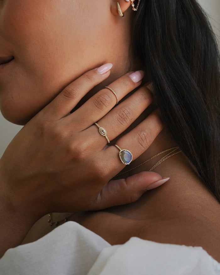 Anillo de labradorita con halo de diamantes en oro de 14K, foto 2