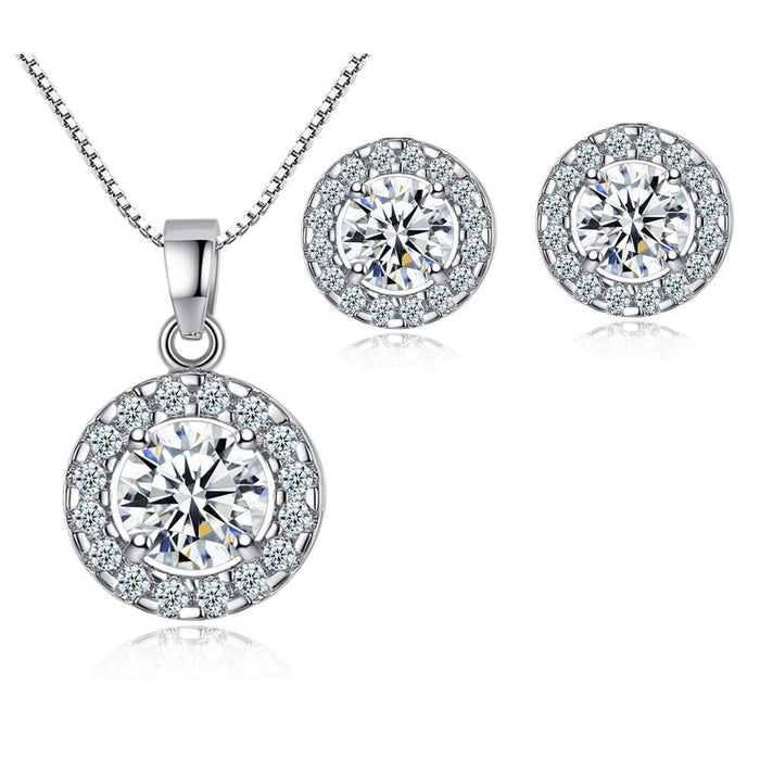 Halo Cubic Zirconia Necklace and Earring Set, photo 1